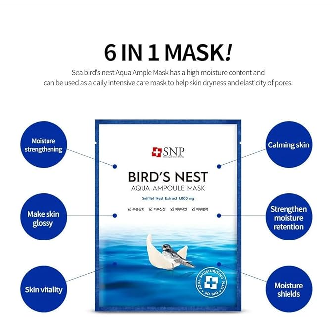 [SNP] Mascarilla Facial Coreana Hidratante Bird's Nest Aqua Ampoule (10 uni.)