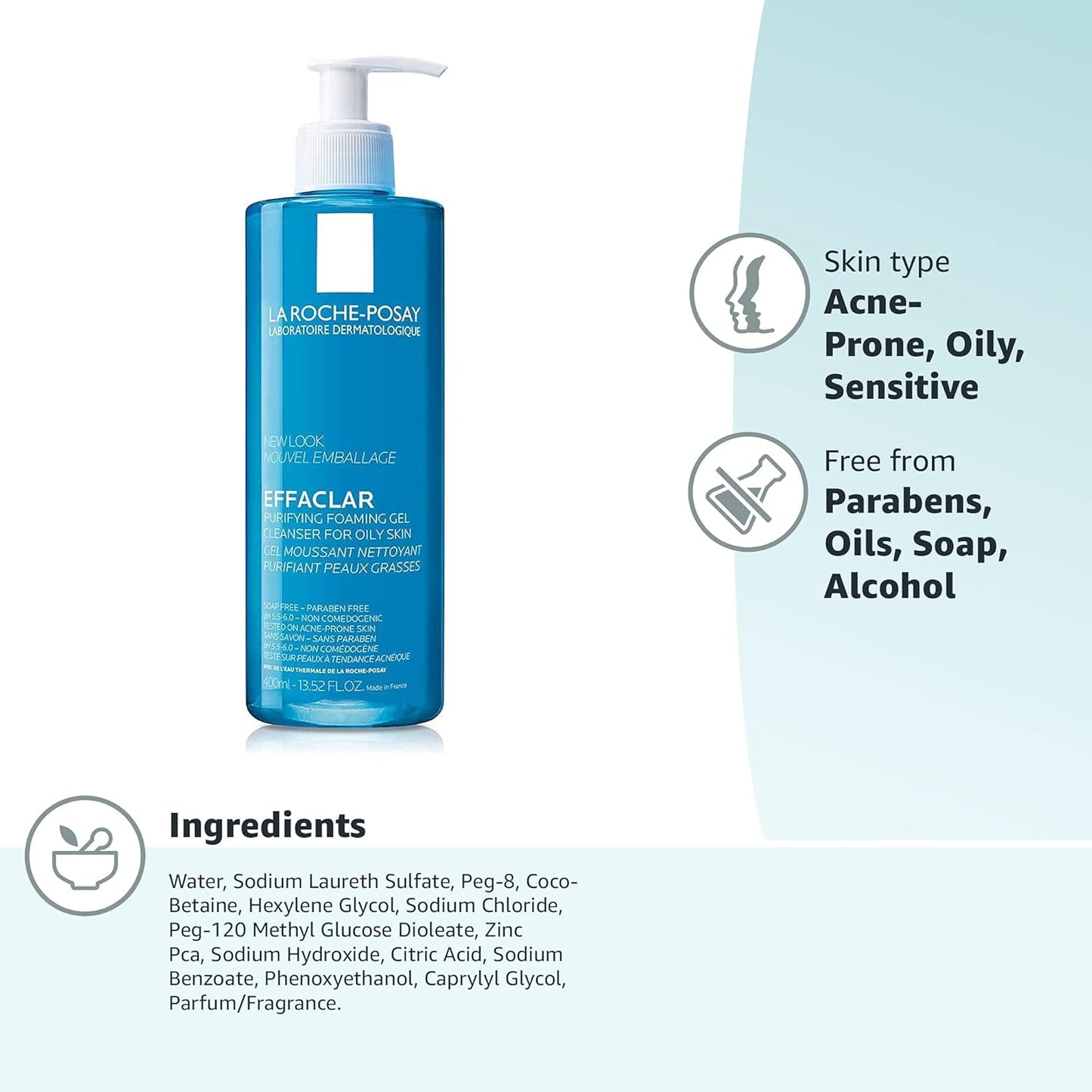 [La Roche-Posay] Effaclar Gel Limpiador Espumoso Purificante para Pieles Grasa. 400ml